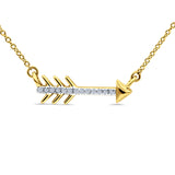 14K Yellow Gold 0.05ct Round Shape Trendy Diamond Cupid Arrow Pendant Chain Necklace 18" Long