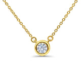 14K Yellow Gold 0.06ct Round Shape Diamond Bezel Solitaire Pendant Chain Necklace 18" Long