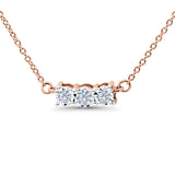 14K Rose Gold 0.17ct Diamond Three Stone Chain Necklace 18 Inch Long