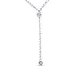 14K White Gold 0.06ct Round Shape Diamond Drop Lariat Pendant Chain Necklace 18" Long