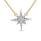 14K Yellow Gold 0.10ct Round Shape Diamond Starburst Pendant Chain Necklace 18" Long