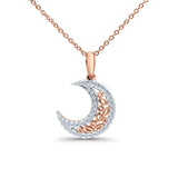 14K Rose Gold 0.17ct Round Shape Diamond Crescent Moon Pendant Chain Necklace 18" Long