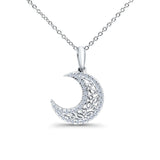 14K White Gold 0.17ct Round Shape Diamond Crescent Moon Pendant Chain Necklace 18" Long