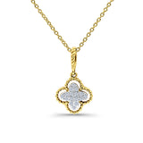 14K Yellow Gold 0.09ct Round Shape Diamond Antique Flower Pendant Chain Necklace 18" Long