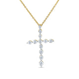 14K Yellow Gold 0.09ct Round Shape Diamond Cross Pendant Chain Necklace 18" Long