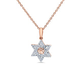14K Rose Gold 0.16ct Round Shape Diamond Jewish Star Of David Pendant Chain Necklace 18" Long