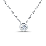 14K White Gold 0.10ct Round Shape Diamond Solitaire Bezel Pendant Chain Necklace 18" Long