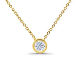 14K Yellow Gold 0.10ct Round Shape Diamond Solitaire Bezel Pendant Chain Necklace 18" Long