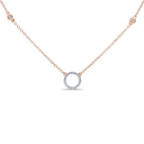 14K Rose Gold 0.12ct Round Shape Diamond Trendy Circle Pendant Chain Necklace 18" Long