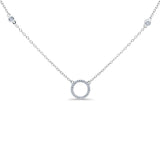 14K White Gold 0.12ct Round Shape Diamond Trendy Circle Pendant Chain Necklace 18" Long