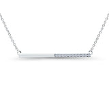 14K White Gold 0.09ct Round Shape Diamond Bar Pendant Chain Necklace 18" Long