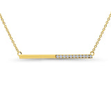 14K Yellow Gold 0.09ct Round Shape Diamond Bar Pendant Chain Necklace 18" Long