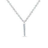 14K White Gold 0.02ct Round Shape Trendy Diamond Vertical Drop Pendant Chain Necklace 18" Long