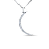 14K White Gold 0.15ct Round Shape Diamond Crescent Moon Pendant Chain Necklace 18" Long