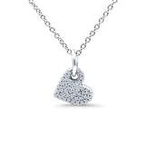 14K White Gold 0.07ct Round Shape Diamond Dangling Heart Pendant Chain Necklace 18" Long