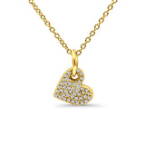 14K Yellow Gold 0.07ct Round Shape Diamond Dangling Heart Pendant Chain Necklace 18" Long