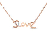 14K Rose Gold 0.06ct Round Shape Diamond Heart Love Script Pendant Chain Necklace 18" Long