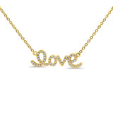 14K Yellow Gold 0.08ct Round Shape Love Script Heart Diamond Pendant Chain Necklace 18" Long