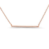 14K Rose Gold 0.06ct Round Shape Diamond Line Bar Pendant Chain Necklace 18" Long