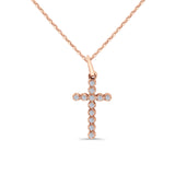 14K Rose Gold 0.10ct Round Shape Diamond Cross Pendant Chain Necklace 18" Long