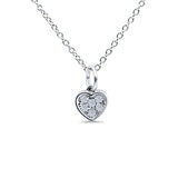 14K White Gold 0.05ct Round Shape Diamond Heart Pendant Chain Necklace 18" Long