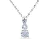 14K White Gold 0.19ct Infinity Round Shape Diamond Drop Pendant Chain Necklace 18" Long