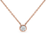 14K Rose Gold 0.07ct Solitaire Bezel Set Diamond Pendant Chain Necklace 18" Long Wholesale