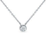 14K White Gold 0.07ct Solitaire Bezel Set Diamond Pendant Chain Necklace 18" Long Wholesale