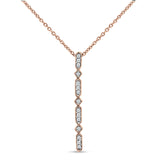 14K Rose Gold 0.08ct Diamond Drop Vertical Bar Pendant Chain Necklace 18" Long Wholesale
