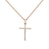 14K Rose Gold 0.05ct Diamond Cross Pendant Necklace 18" Long Wholesale