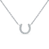 14K White Gold 0.06ct Diamond Horseshoe Pendant Necklace 18" Long Wholesale