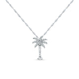 14K White Gold 0.11ct Palm Tree Diamond Pendant Chain Necklace 18" Long Wholesale