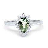 14K White Gold 2.00ct Teardrop Pear 9mmx7mm G SI Natural Green Amethyst Diamond Engagement Wedding Ring Size 6.5