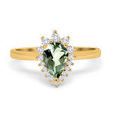 14K Yellow Gold 2.00ct Teardrop Pear 9mmx7mm G SI Natural Green Amethyst Diamond Engagement Wedding Ring Size 6.5