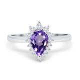 14K White Gold 2.00ct Teardrop Pear 9mmx7mm G SI Natural Amethyst Diamond Engagement Wedding Ring Size 6.5