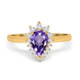 14K Yellow Gold 2.00ct Teardrop Pear 9mmx7mm G SI Natural Amethyst Diamond Engagement Wedding Ring Size 6.5