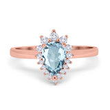 14K Rose Gold 2.00ct Teardrop Pear 9mmx7mm G SI Natural Aquamarine Diamond Engagement Wedding Ring Size 6.5