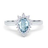 14K White Gold 2.00ct Teardrop Pear 9mmx7mm G SI Natural Aquamarine Diamond Engagement Wedding Ring Size 6.5