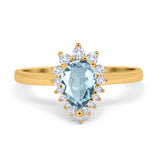 14K Yellow Gold 2.00ct Teardrop Pear 9mmx7mm G SI Natural Aquamarine Diamond Engagement Wedding Ring Size 6.5