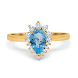 14K Yellow Gold 2.00ct Teardrop Pear 9mmx7mm G SI Natural Blue Topaz Diamond Engagement Wedding Ring Size 6.5