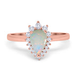 14K Rose Gold 0.25ct Teardrop Pear 9mmx7mm G SI Natural White Opal Diamond Engagement Wedding Ring Size 6.5