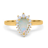 14K Yellow Gold 0.25ct Teardrop Pear 9mmx7mm G SI Natural White Opal Diamond Engagement Wedding Ring Size 6.5