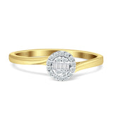 Halo Round And Baguette Diamond Wedding Ring 14K Yellow Gold 0.12ct Wholesale