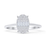 Oval Shaped Cluster 0.25ct Baguette & Round Diamond Ring 14K White Gold Wholesale