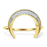 Diamond Crescent Moon Ring Round Statement 14K Yellow Gold 0.07ct Wholesale