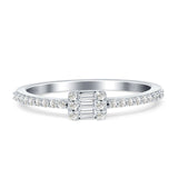 Stackable Petite Baguette & Round Diamond Ring 14K White Gold 0.19ct Wholesale