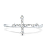 Diamond Cross Ring Sideways Statement 14K White Gold 0.11ct Wholesale