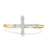 Diamond Cross Ring Sideways Statement 14K Yellow Gold 0.11ct Wholesale