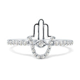 Diamond Hamsa Hand Ring Statement Band 14K White Gold 0.27ct Wholesale