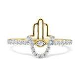 Diamond Hamsa Hand Ring Statement Band 14K Yellow Gold 0.27ct Wholesale